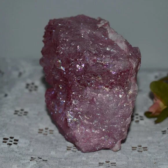 Large OOAK Pink Dyed Natural Aura Quartz Crystal Cluster - witchy mystical decor